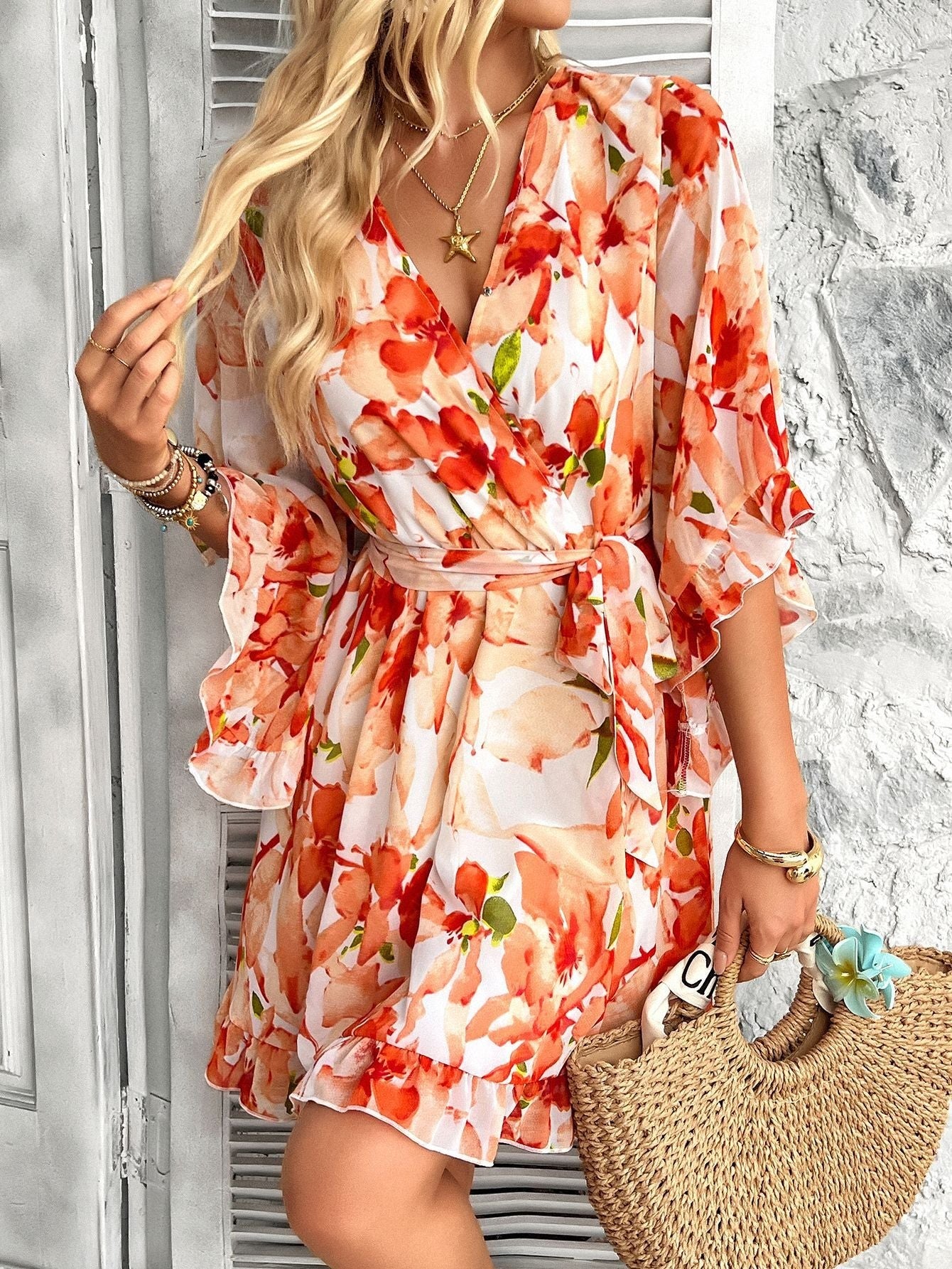 Robe Portefeuille à Manches à Volants pour Femme | Idéale pour les Événements d'Été