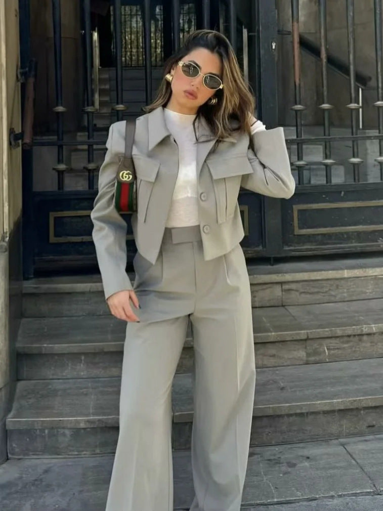 Ensemble Tailleur avec Veste Courte Et Pantalon Large pour Femme | Idéal pour Le Bureau Et Les Sorties Décontractées