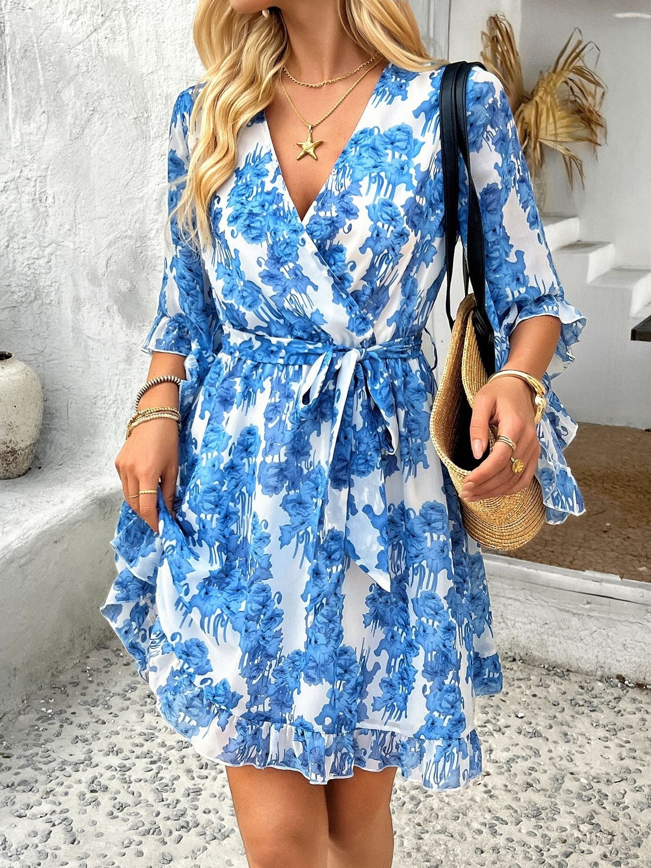 Robe Portefeuille à Manches à Volants pour Femme | Idéale pour les Événements d'Été