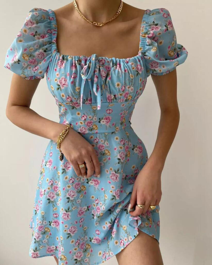 Mini-Robe À Motif Floral Avec Manches Bouffantes Pour Femmes | Idéal Pour La Saison Estivale