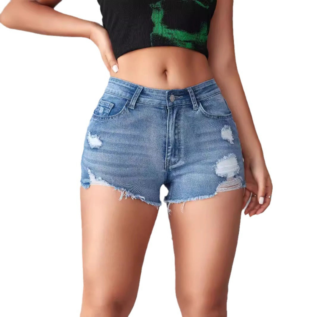 Short Denim Taille Haute Style Déchiré Pour Femmes | Idéal Pour L’été