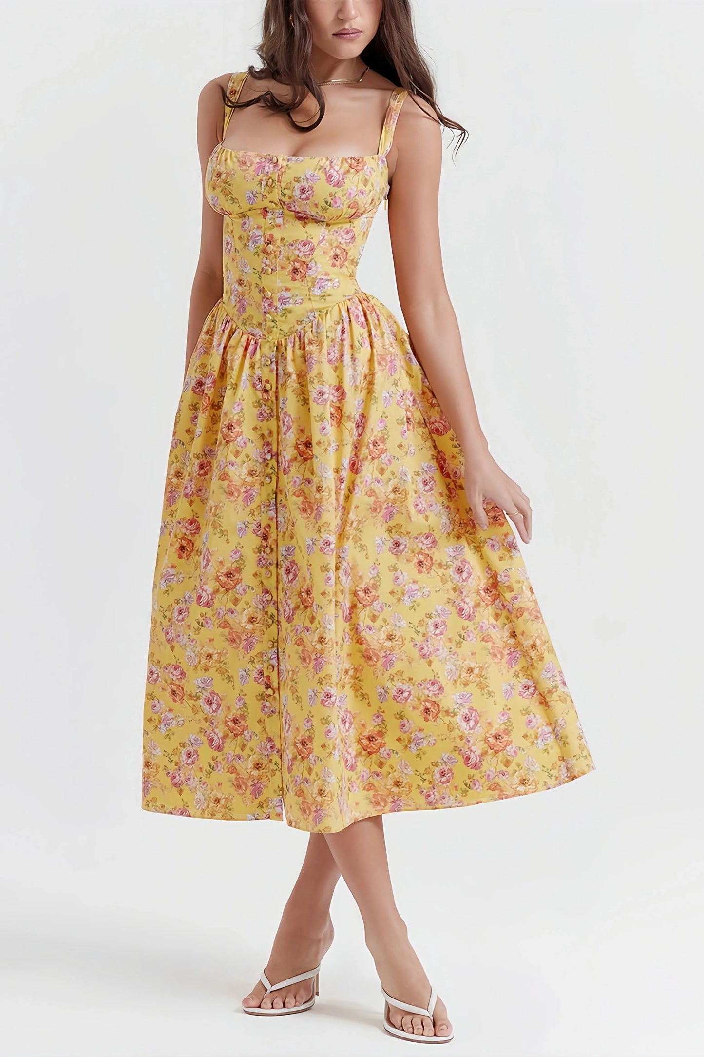 Robe Midi à Imprimé Floral pour Femme | Idéale pour l’Été ou les Occasions Spéciales