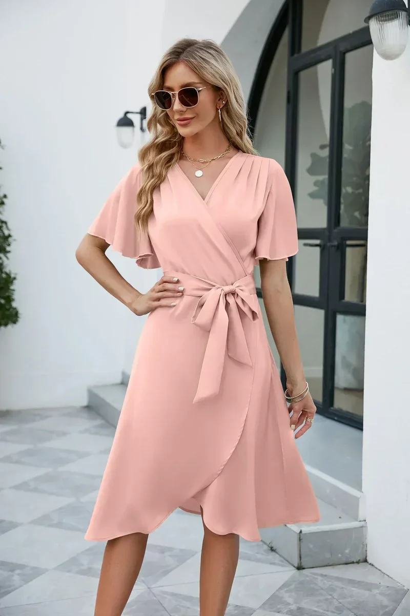 Robe Portefeuille avec Manches Courtes pour Femme | Idéale pour l'été