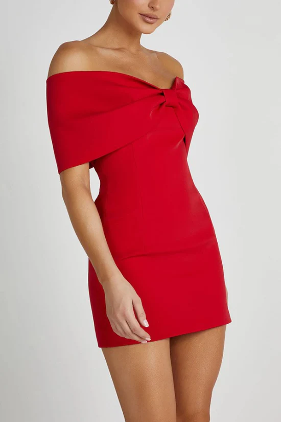 Robe Courte Épaules Dénudées avec Nœud Décoratif pour Femme | Idéale pour les Sorties ou les Événements Décontractés