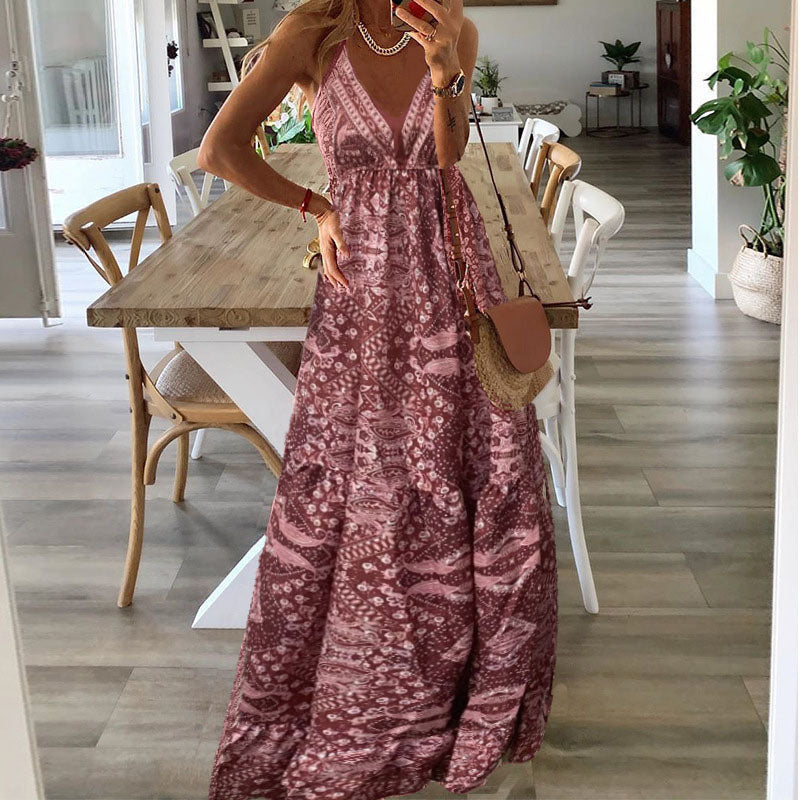 Robe Maxi À Bretelles Fines Et Col En V Pour Femme | Idéale Pour Les Journées Chaudes Et Les Sorties Décontractées