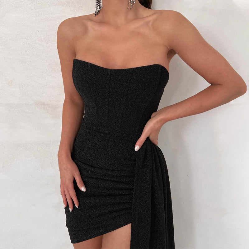Robe Mini Sans Bretelles avec Taille Drapée Asymétrique pour Femme | Idéale pour les Soirées