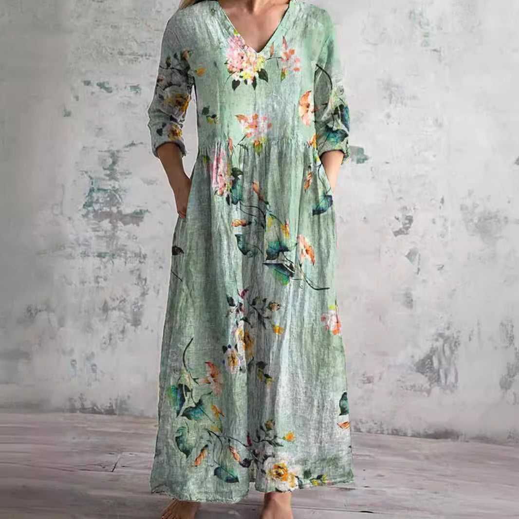 Robe d'Été avec Motif Floral et Col en V pour Femme | Idéale pour la Saison Chaude