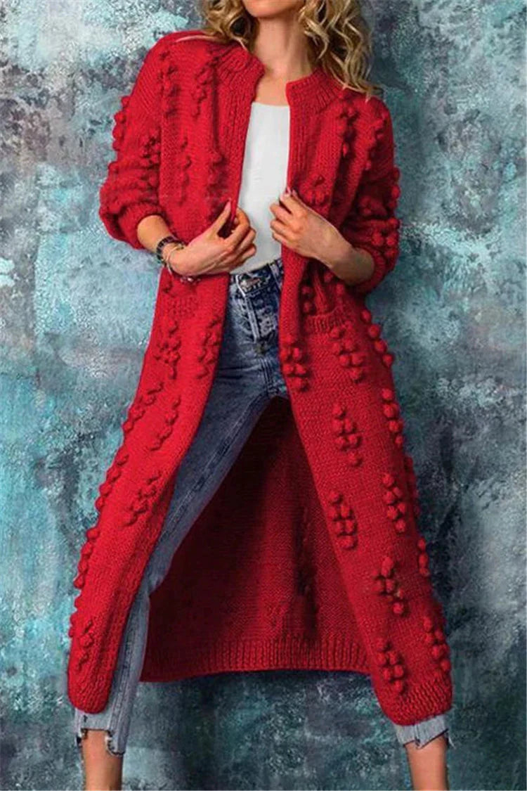 Cardigan long avec pompons et poches pour femmes | Idéal pour l’automne