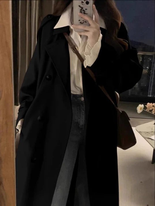 Trench-Coat Long avec Revers pour Femme | Idéal pour La Mi-Saison Et Le Bureau