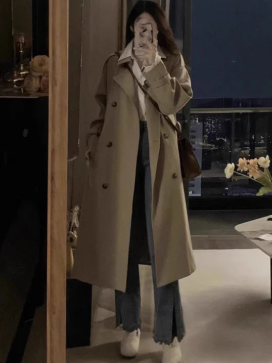 Trench-Coat Long avec Revers pour Femme | Idéal pour La Mi-Saison Et Le Bureau