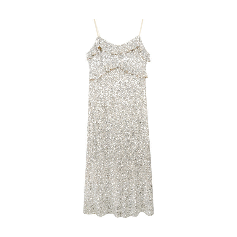 Robe Sans Manches à Détails Scintillants et Volants pour Femme | Idéale pour les Soirées