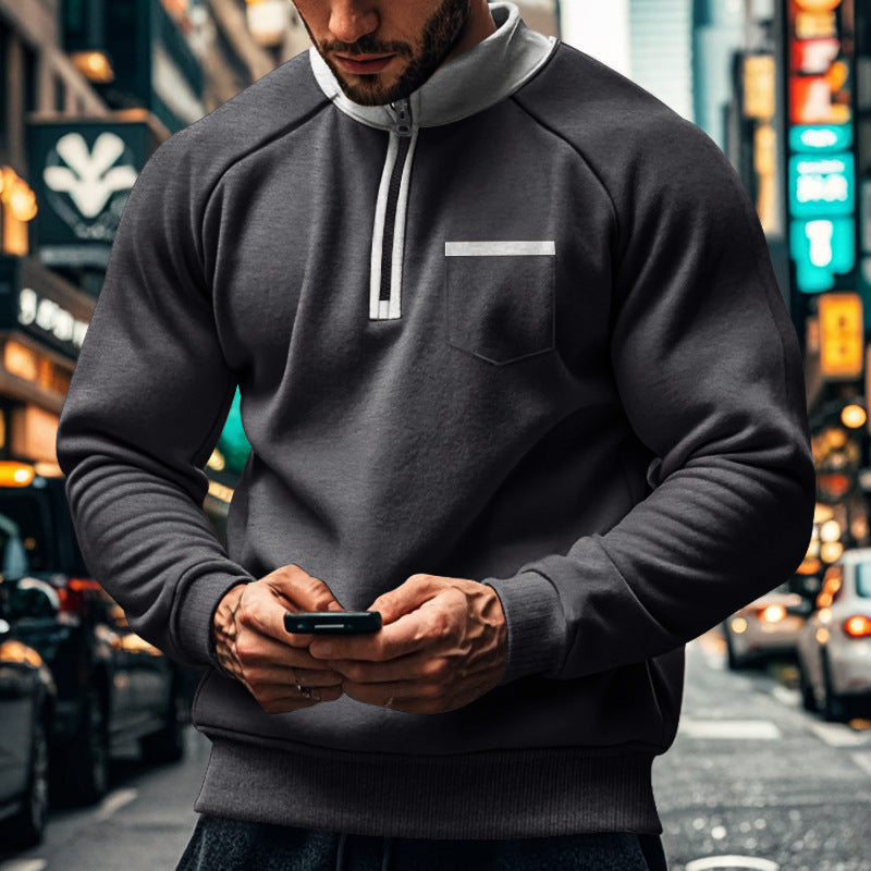 Sweat À Col Montant Zippé Avec Poche Poitrine Pour Homme | Idéal Pour Une Utilisation Toute L’Année