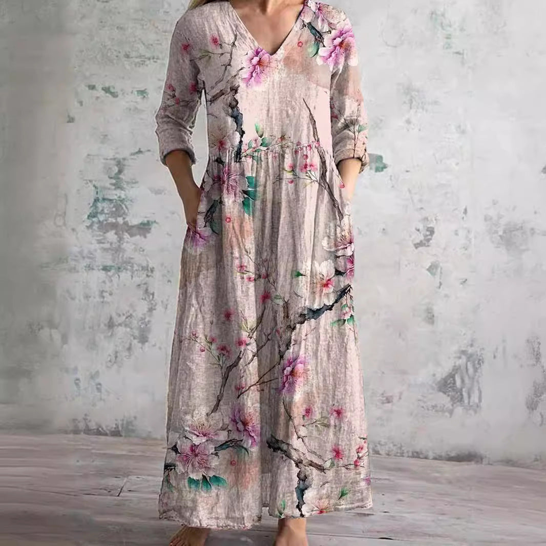 Robe d'Été avec Motif Floral et Col en V pour Femme | Idéale pour la Saison Chaude
