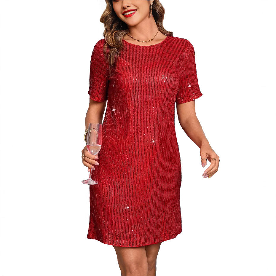 Robe Mini à Paillettes avec Coupe Ample et Manches Courtes pour Femme | Idéale pour les Soirées et Occasions Festives