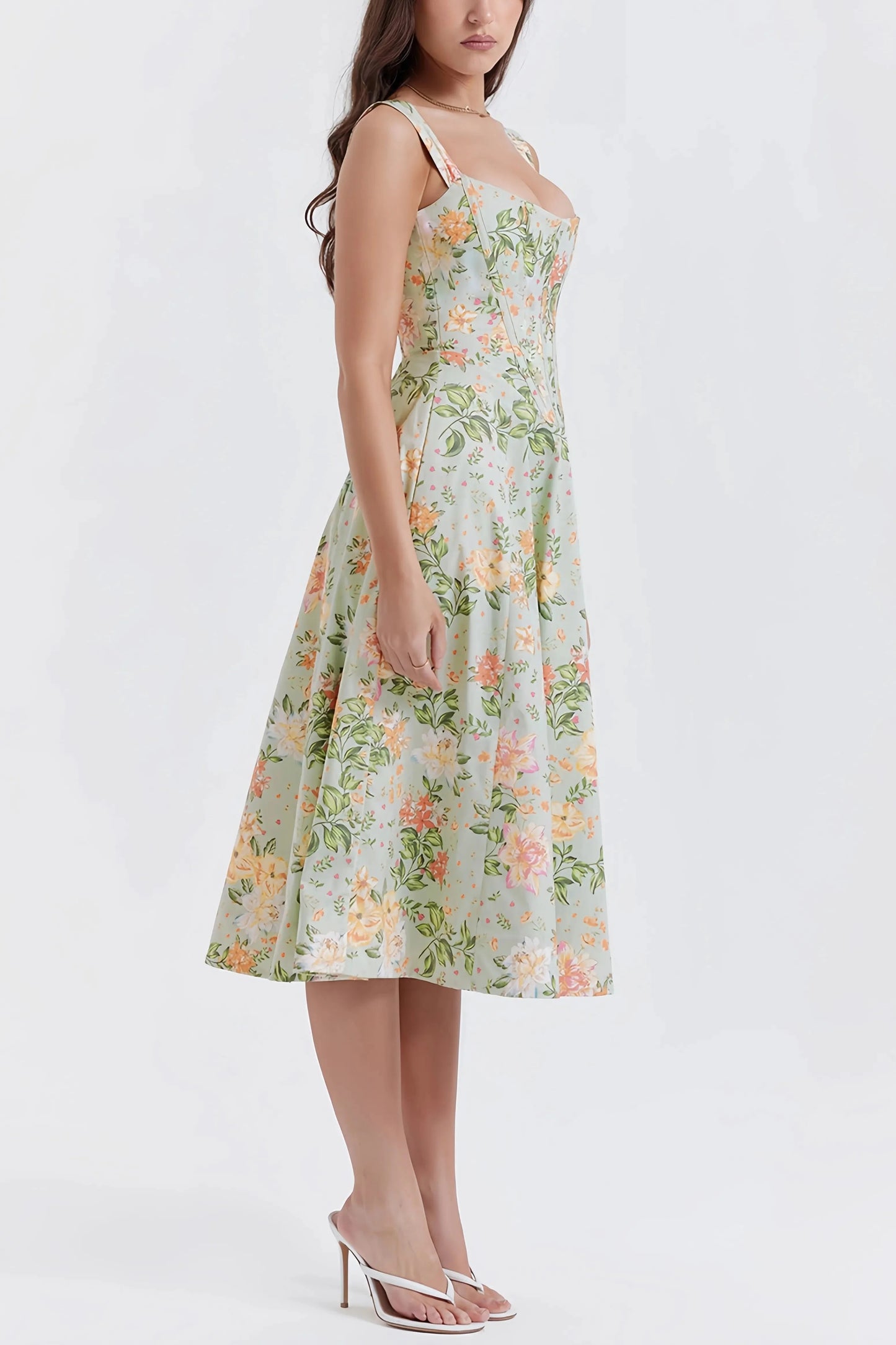 Robe Midi Fendue à Imprimé Floral Vert pour Femme | Idéale pour l’Été ou une Sortie Décontractée