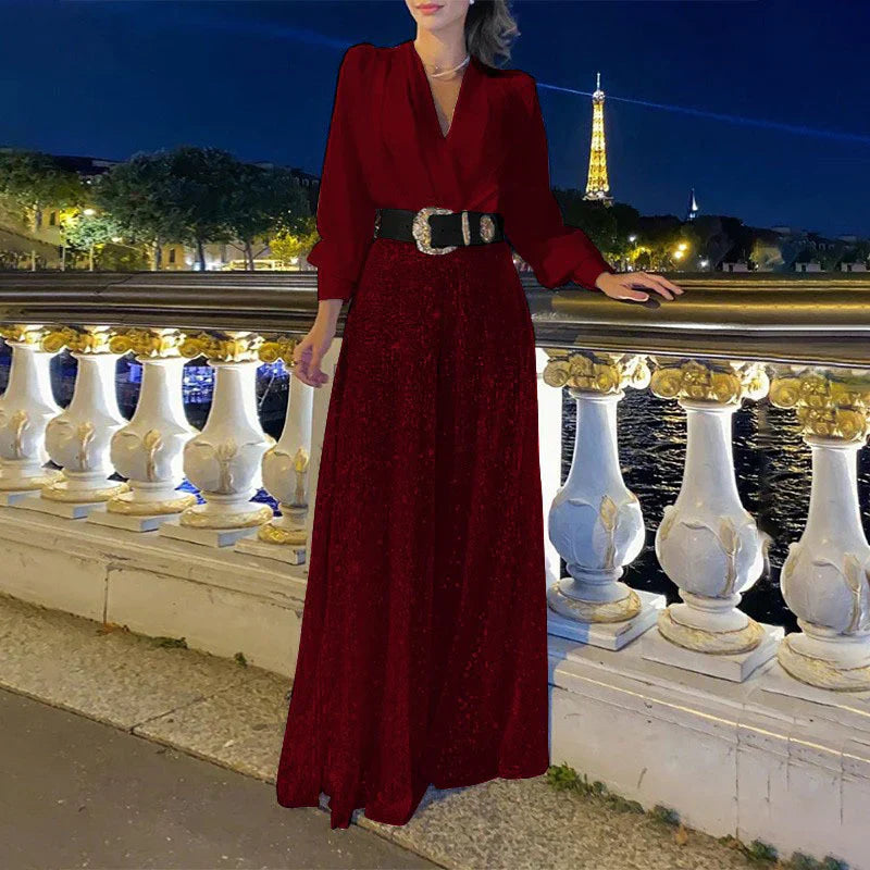 Ensemble avec Haut à Col en V et Pantalon Large pour Femme | Idéal pour la Maison ou les Sorties