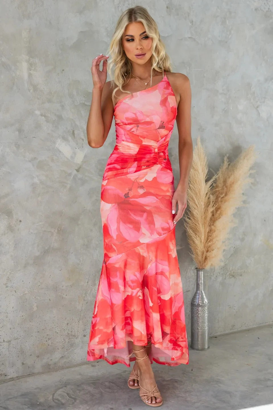 Robe Asymétrique à Une Épaule avec Fronces pour Femme | Idéale pour les Événements d'Été