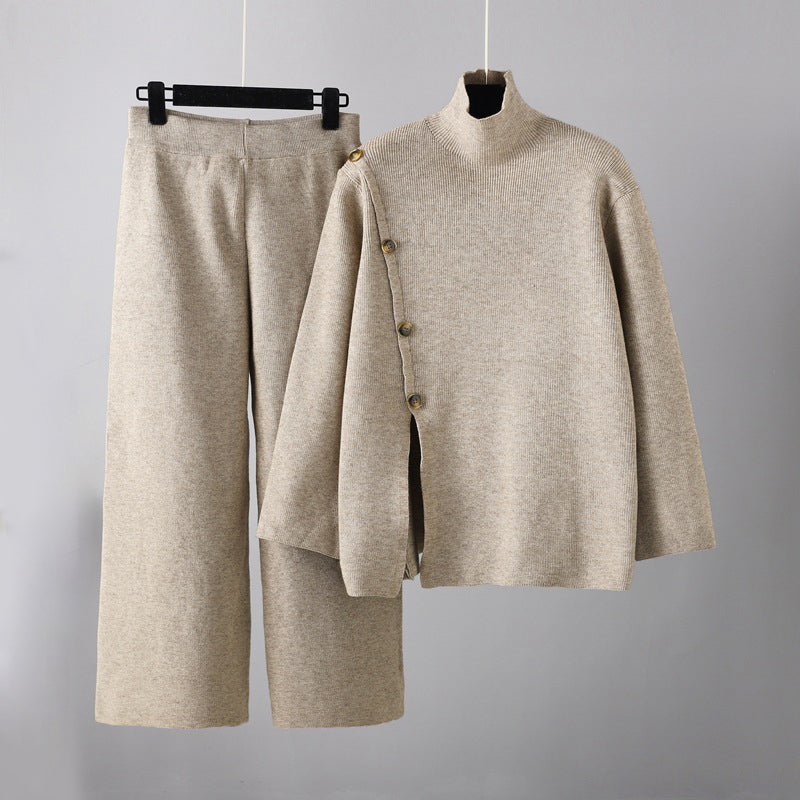 Ensemble En Maille avec Col Roulé Et Pantalon Large pour Femme | Idéal pour L’Automne Et L’Hiver
