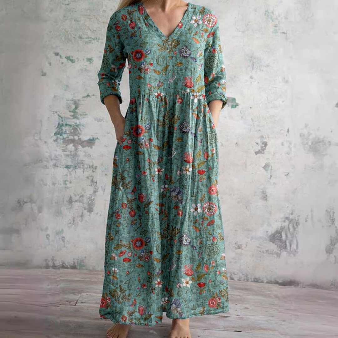 Robe d'Été avec Motif Floral et Col en V pour Femme | Idéale pour la Saison Chaude