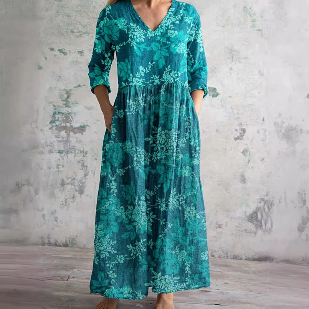 Robe d'Été avec Motif Floral et Col en V pour Femme | Idéale pour la Saison Chaude
