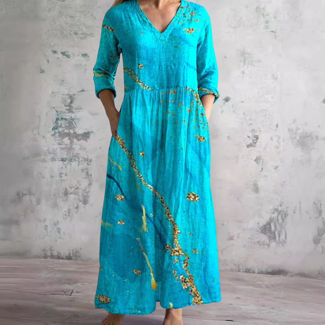 Robe d'Été avec Motif Floral et Col en V pour Femme | Idéale pour la Saison Chaude