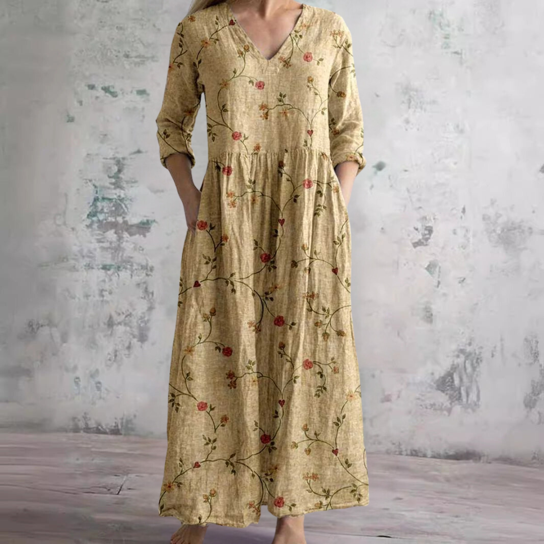 Robe d'Été avec Motif Floral et Col en V pour Femme | Idéale pour la Saison Chaude