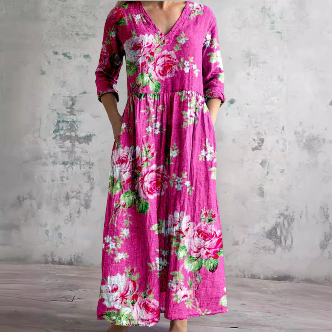 Robe d'Été avec Motif Floral et Col en V pour Femme | Idéale pour la Saison Chaude