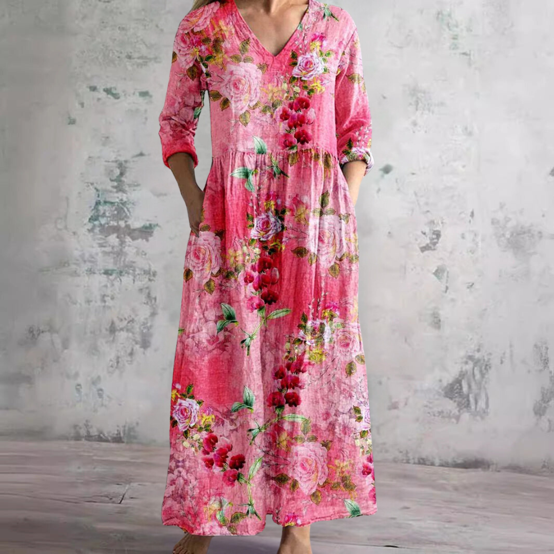 Robe d'Été avec Motif Floral et Col en V pour Femme | Idéale pour la Saison Chaude