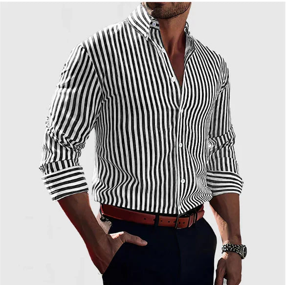 Chemise Rayée À Manches Longues avec Coupe Classique pour Homme | Idéale pour Le Bureau Ou Les Loisirs