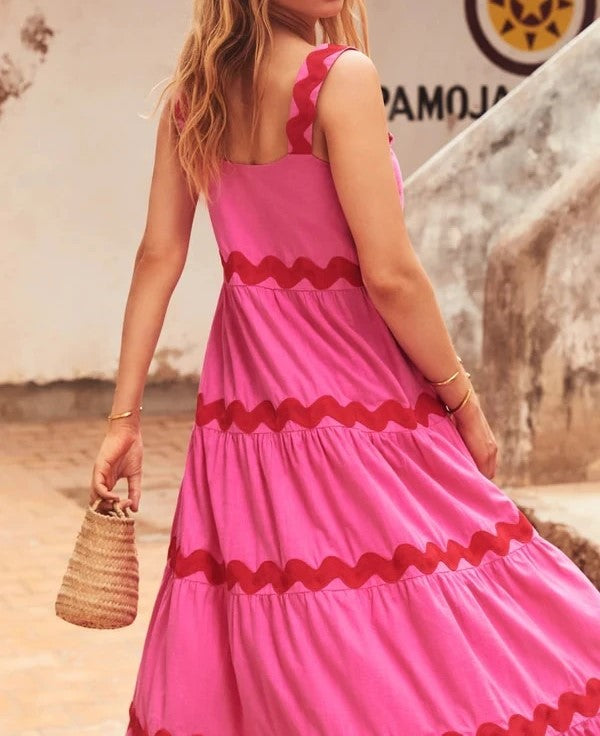 Robe Longue Blanche à Motifs Vagues Bleues pour Femme | Idéale pour les Journées d'Été