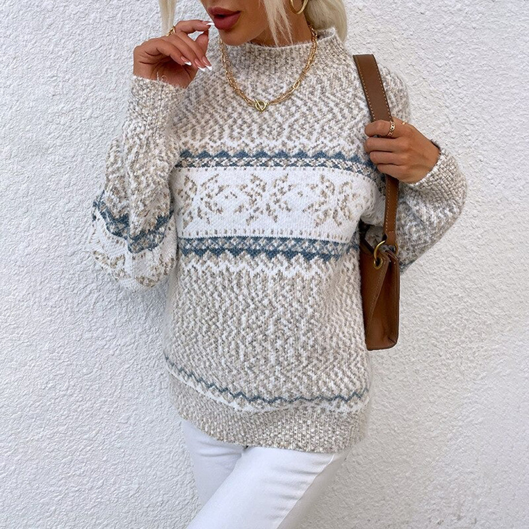 Pull à Motif Flocon de Neige pour Femme avec Col Montant | Idéal pour l’Hiver