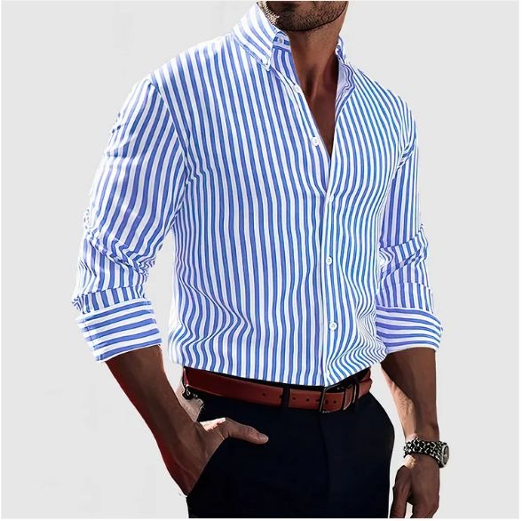 Chemise Rayée À Manches Longues avec Coupe Classique pour Homme | Idéale pour Le Bureau Ou Les Loisirs