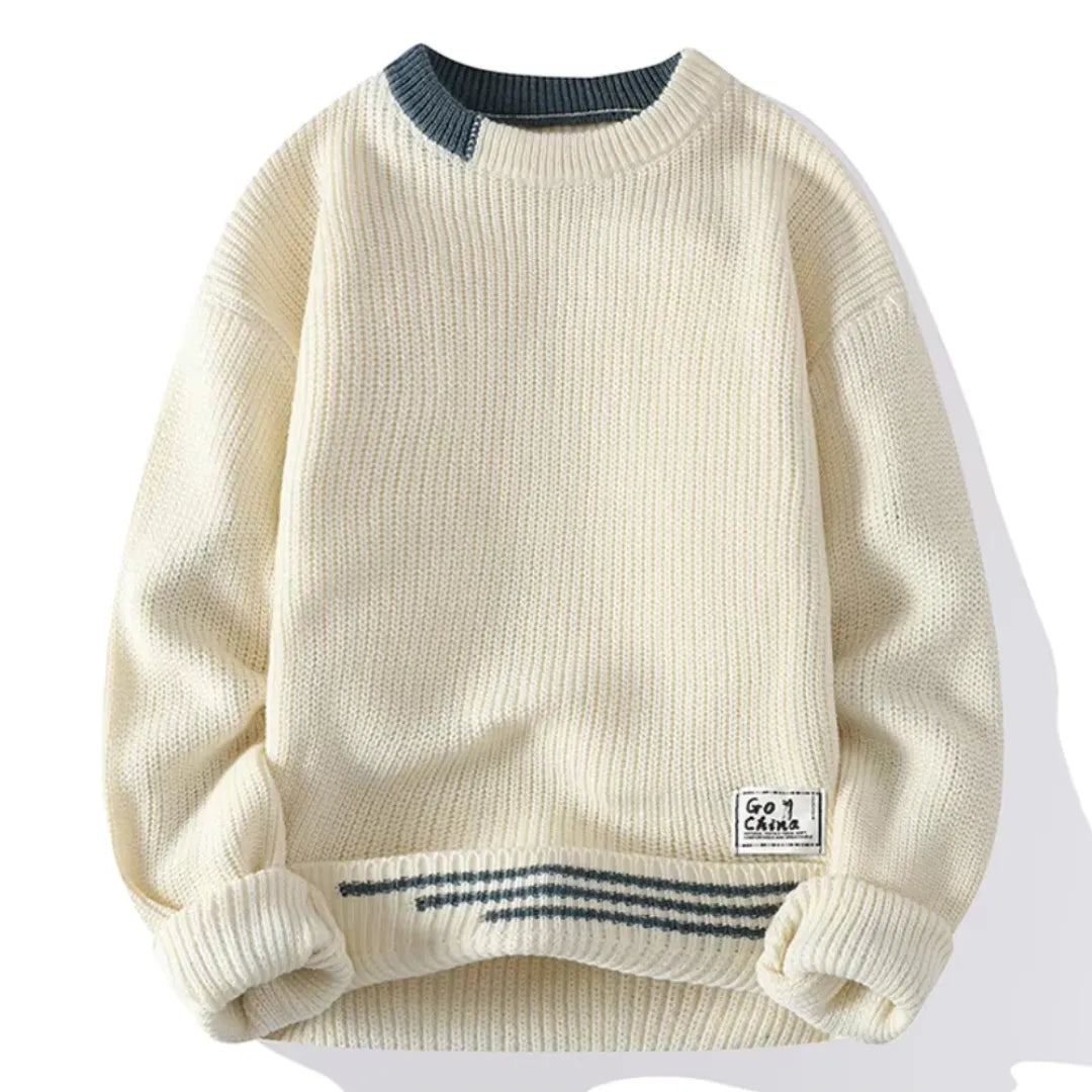 Pull En Maille À Col Rond Avec Détails Contrastés Pour Homme | Idéal Pour Le Quotidien Et Le Bureau