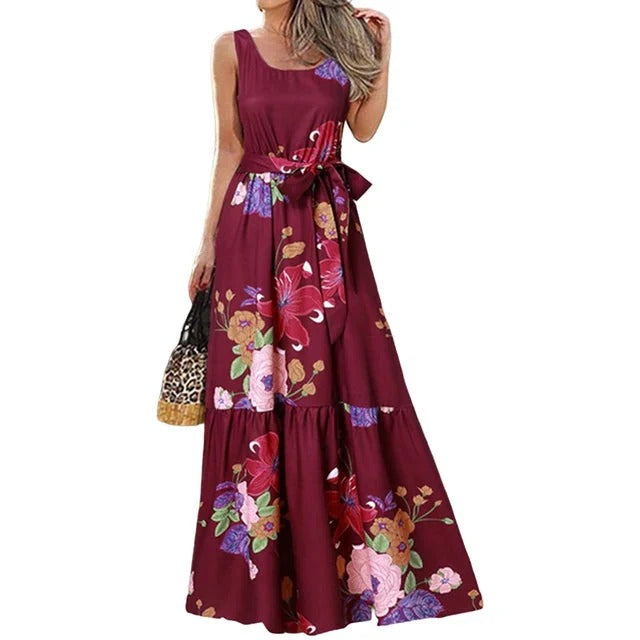 Robe Maxi Noire à Motif Floral pour Femme | Idéale pour l'Été