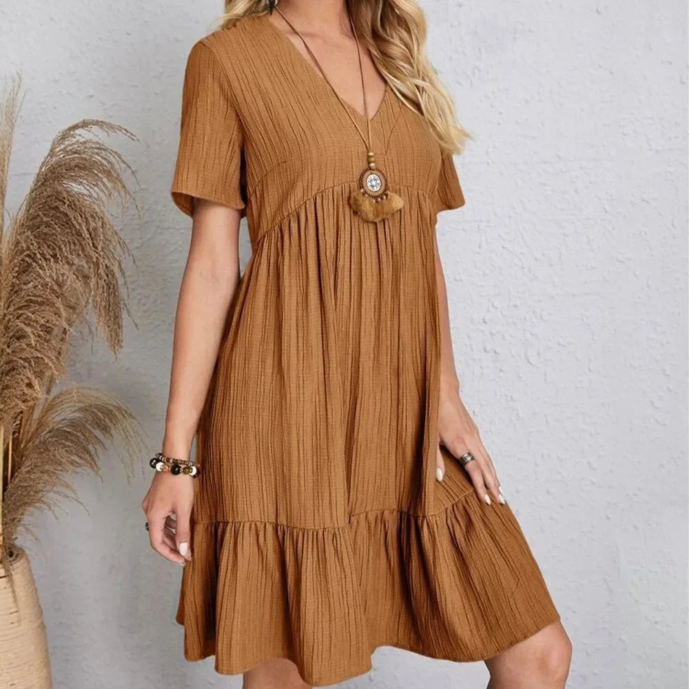 Robe d'Été avec Col en V et Coupe Ample pour Femme | Idéal pour les Journées Décontractées