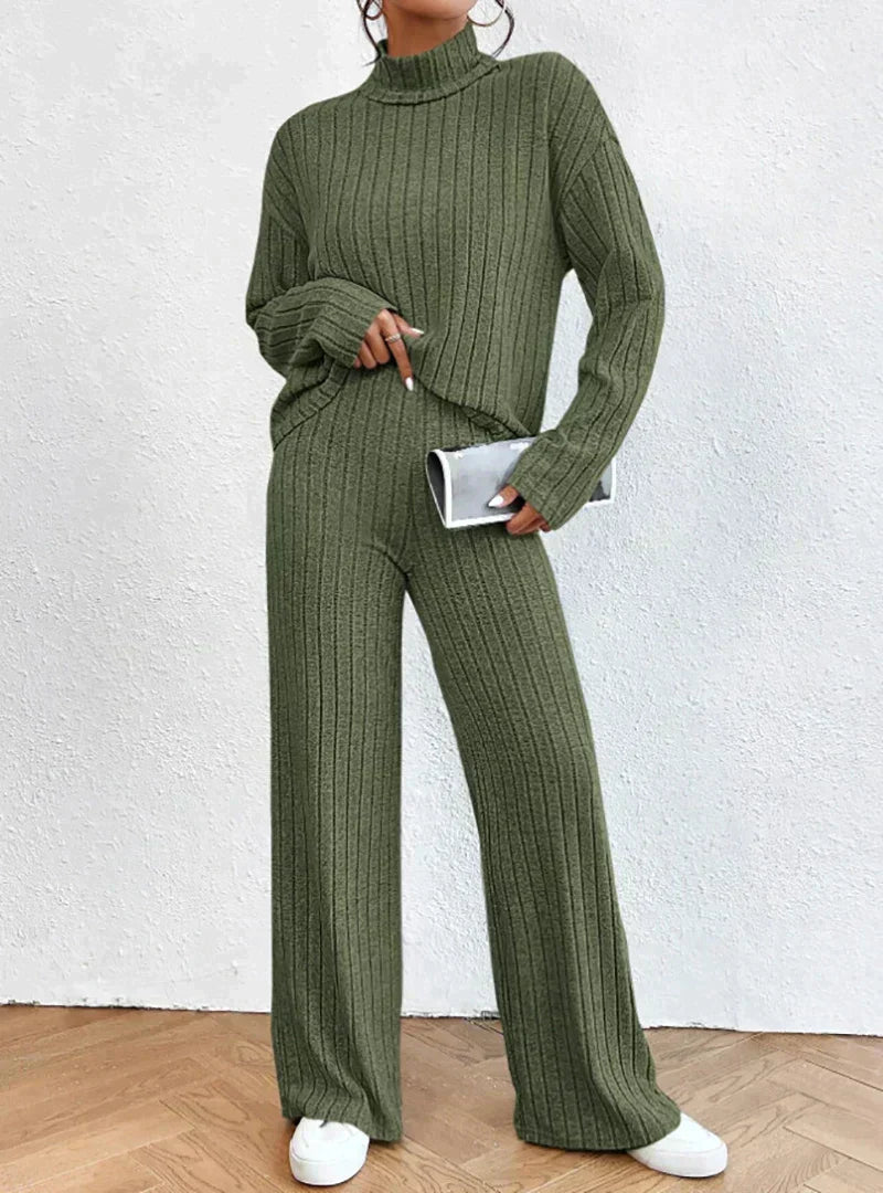 Ensemble Tricot Deux Pièces avec Pull Col Roulé et Pantalon pour Femmes | Idéal pour la Maison et les Moments Décontractés