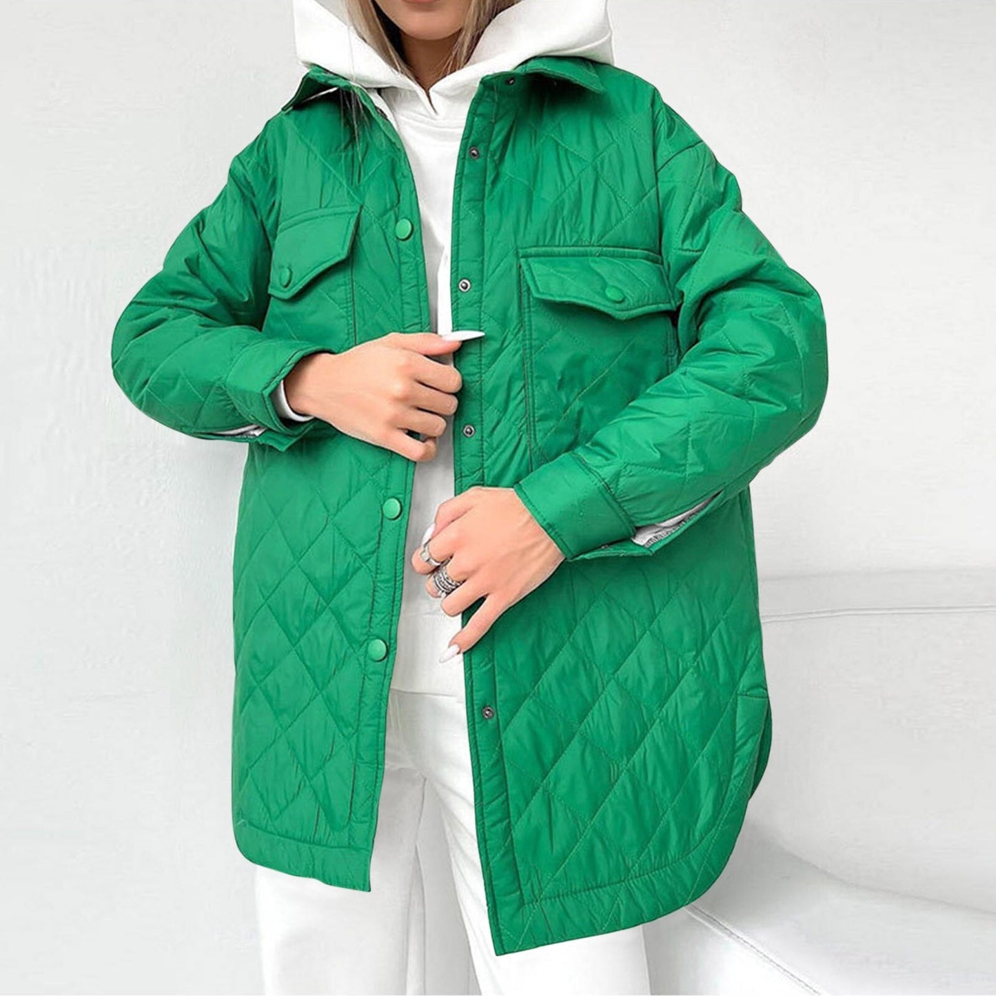 Veste Longue Matelassée avec Fermeture À Pressions pour Femmes | Idéale pour L’Hiver