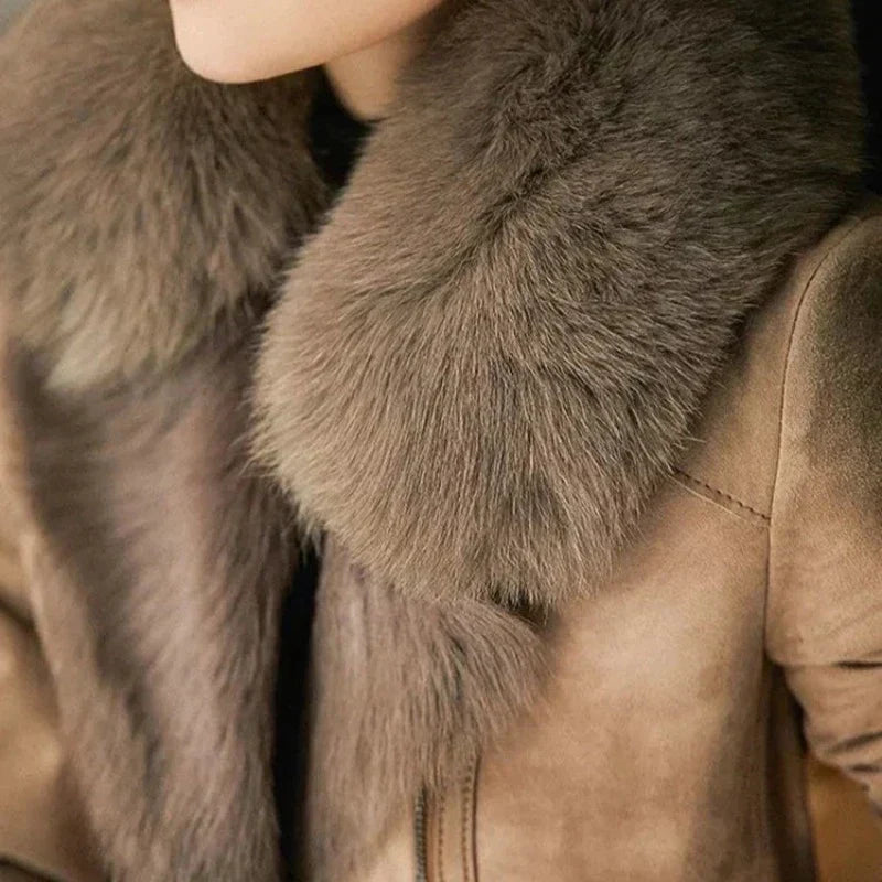 Veste Biker avec Col Imitation et Fermeture Zippée pour Femme | Idéale pour l’Automne et l’Hiver