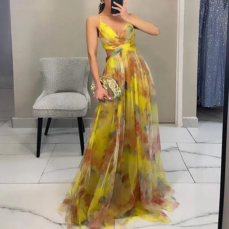Robe Longue avec Motif Floral pour Femme | Idéale pour les Événements d'Été