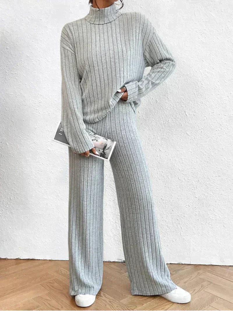 Ensemble Tricot Deux Pièces avec Pull Col Roulé et Pantalon pour Femmes | Idéal pour la Maison et les Moments Décontractés