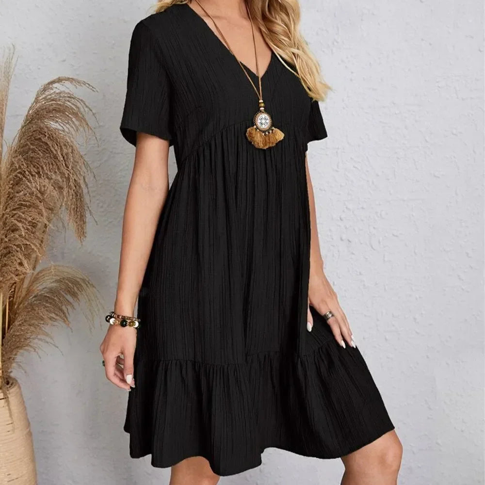 Robe d'Été avec Col en V et Coupe Ample pour Femme | Idéal pour les Journées Décontractées