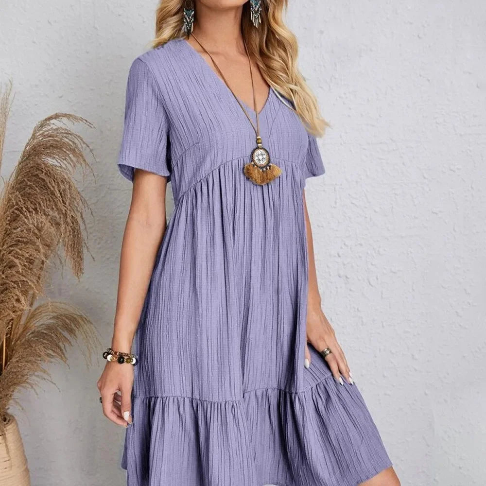 Robe d'Été avec Col en V et Coupe Ample pour Femme | Idéal pour les Journées Décontractées