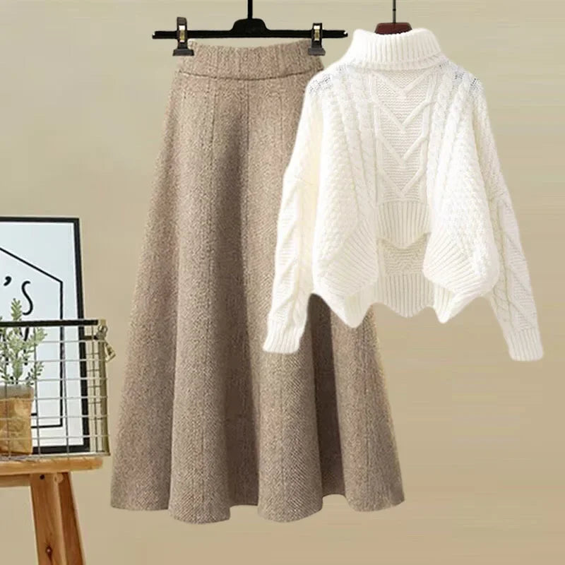 Ensemble Deux Pièces avec Pull Col Montant et Jupe Ajustée pour Femmes | Idéal pour les Sorties Décontractées et les Occasions Formelles