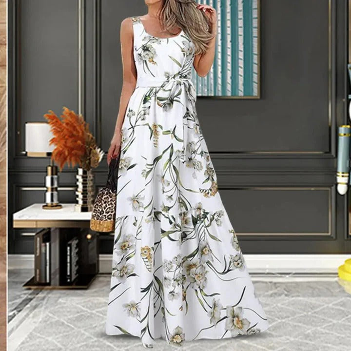 Robe Maxi Noire à Motif Floral pour Femme | Idéale pour l'Été