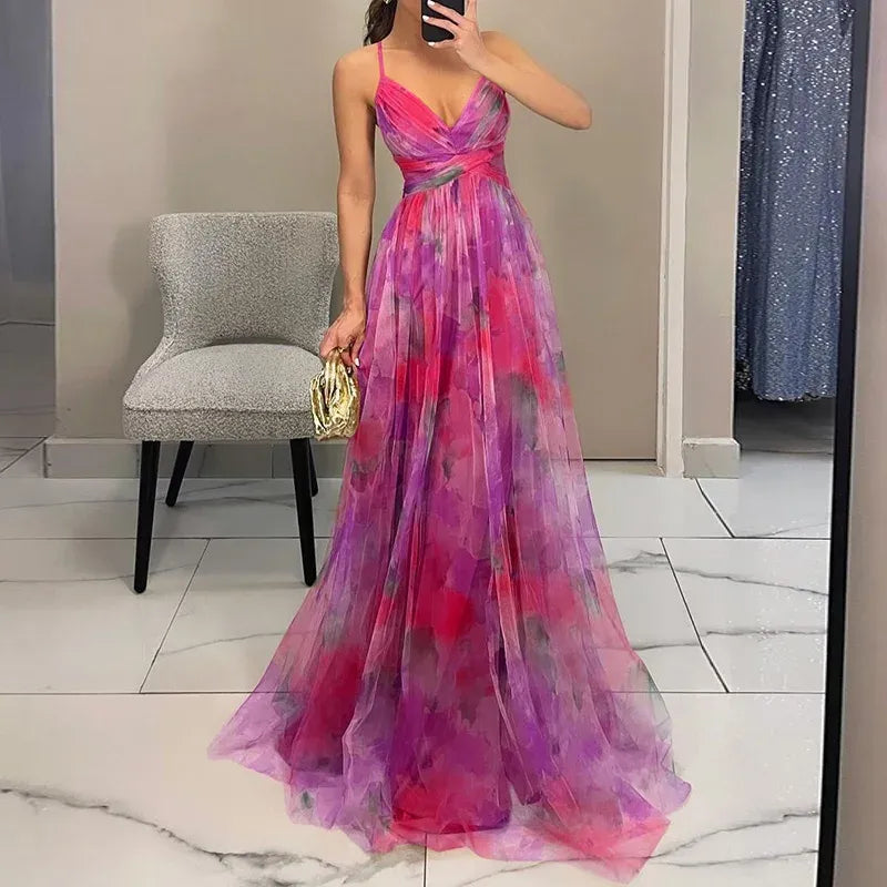 Robe Longue avec Motif Floral pour Femme | Idéale pour les Événements d'Été