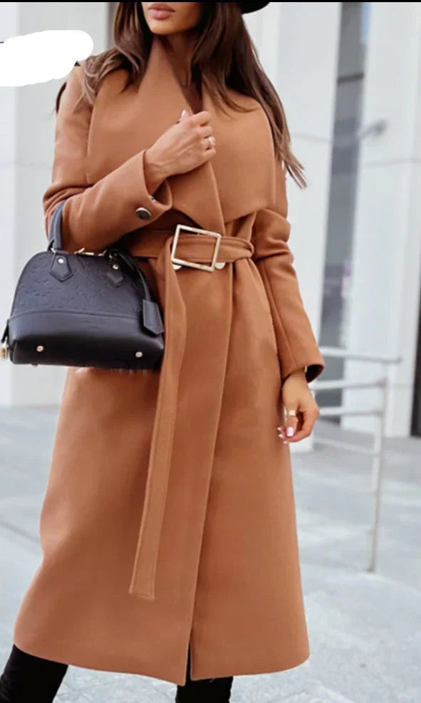 Manteau Long Ceinturé avec Col Large pour Femme | Idéal pour l’Hiver