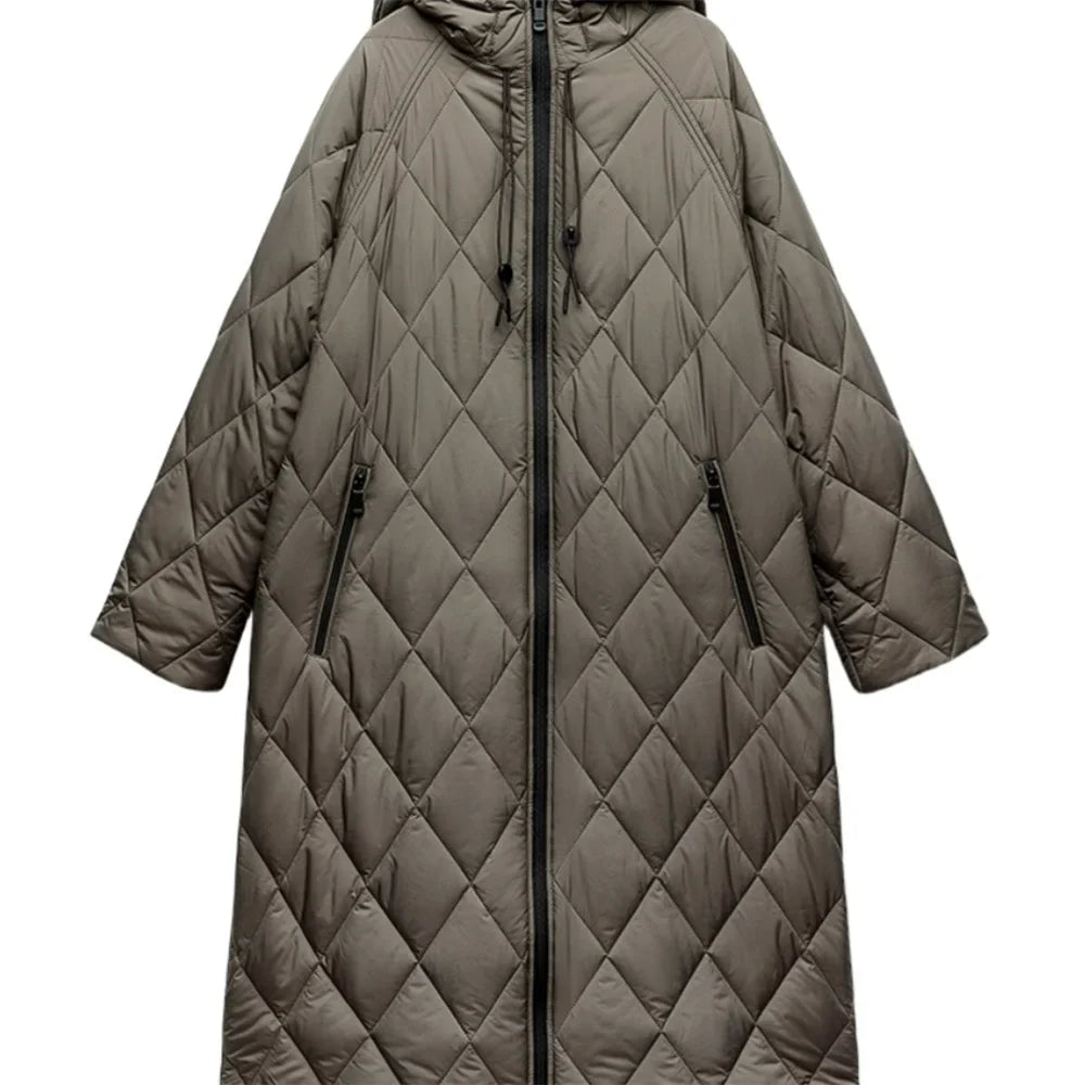 Veste Longue Matelassée avec Capuche Réglable pour Femmes | Idéale pour L’Hiver