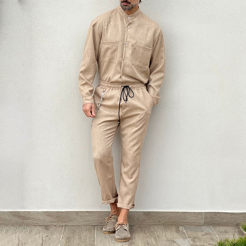 Ensemble avec Chemise Boutonnée Et Pantalon Long pour Homme | Idéal pour L’Été