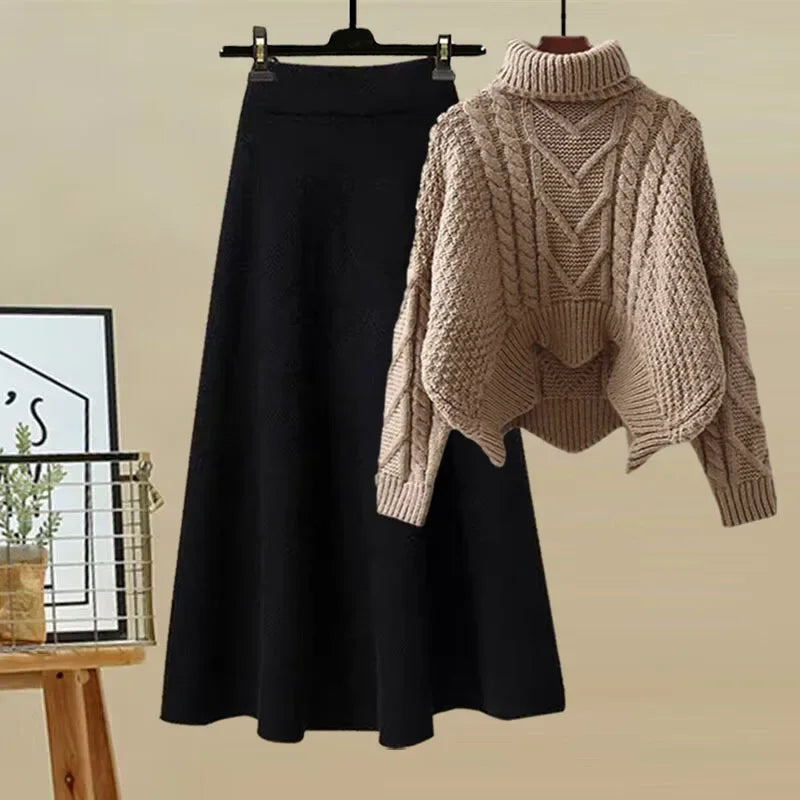 Ensemble Deux Pièces avec Pull Col Montant et Jupe Ajustée pour Femmes | Idéal pour les Sorties Décontractées et les Occasions Formelles