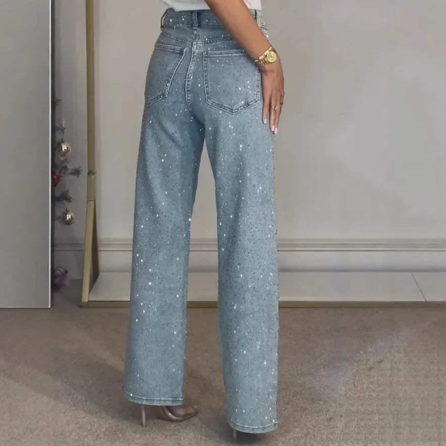 Jean Mom Femme à Taille Haute avec Détails Brillants | Idéal pour les Sorties et le Quotidien